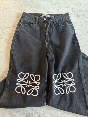 Loewe Black Wide-Leg Jeans with White Embroidered Anagram
